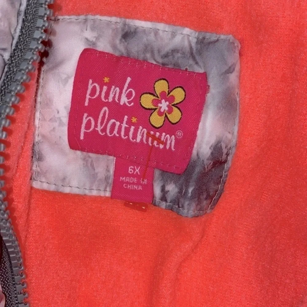 Pink Platinum little girls butterfly print puffy jacket with hood size 6X